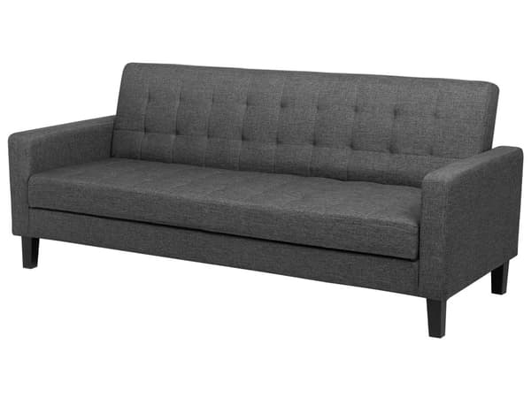 Mørkegrå 3-personers quiltet sofa med fyrretræsben i retrostil