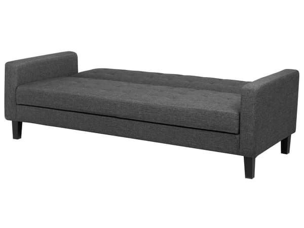 Mørkegrå 3-personers quiltet sofa med fyrretræsben i retrostil