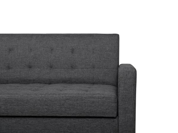 Mørkegrå 3-personers quiltet sofa med fyrretræsben i retrostil