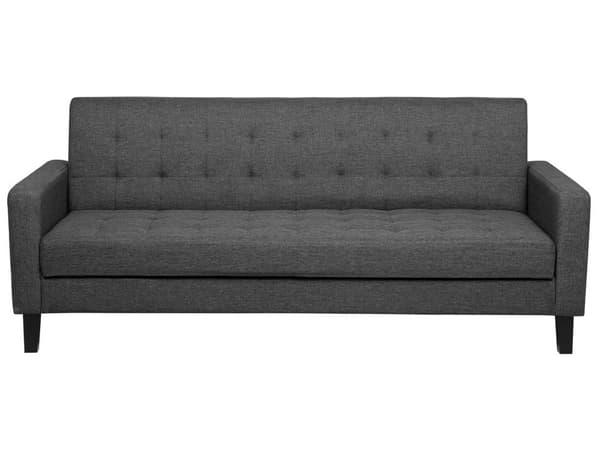 Mørkegrå 3-personers quiltet sofa med fyrretræsben i retrostil