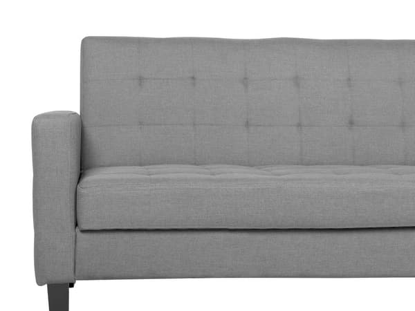 Lysegrå 3 personers quiltet sovesofa med fyrretræsben i retrostil