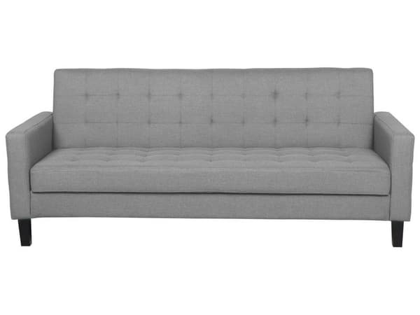 Lysegrå 3 personers quiltet sovesofa med fyrretræsben i retrostil