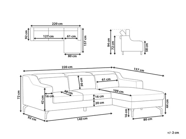Hjørnesofa Blå Stof Polyester med Sølv Krom Metalben 4 Personers Sofa med Chaiselong Open End Justerbare Nakkestøtter Stue Inspiration
