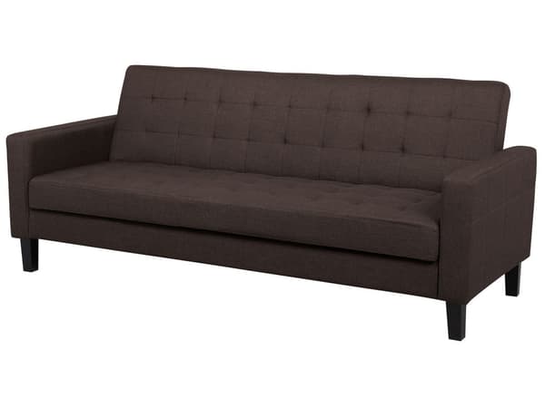 Brun 3-personers quiltet sovesofa med fyrretræsben i retrostil