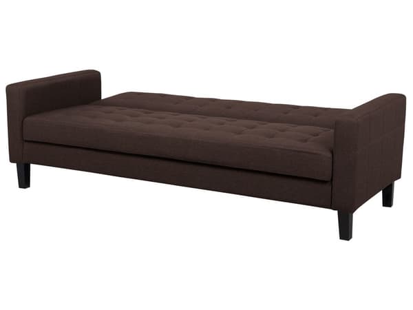 Brun 3-personers quiltet sovesofa med fyrretræsben i retrostil