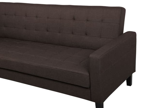 Brun 3-personers quiltet sovesofa med fyrretræsben i retrostil