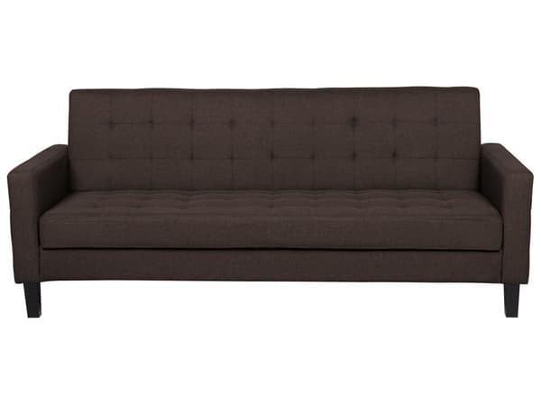 Brun 3-personers quiltet sovesofa med fyrretræsben i retrostil