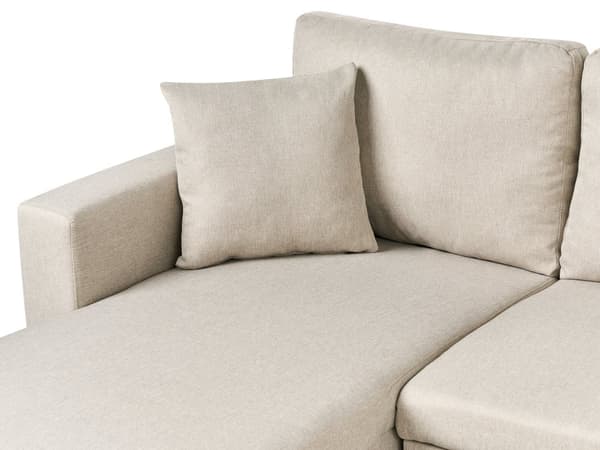 Kulmavuodesohva vaalea beige viidelle kangasverhoiltu säilytystilalla koristetyynyt moderni