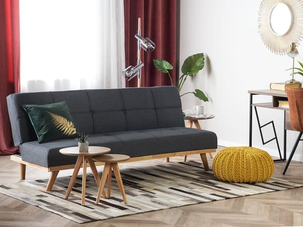 Mørkegrå sovesofa 3 personers polstret sofa til stuen med sovefunktion træben