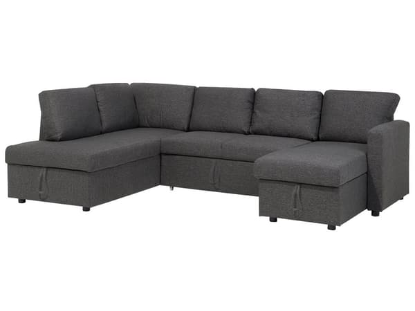 Hjørnesofa Mørkegrå Polyester 5 Personers Flydersofa med Chaiselong Opbevaring Moderne U Sofa med Sovefunktion Sofaseng Udtræk til Stue Dekor