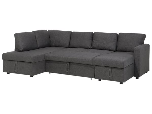 Hjørnesofa Mørkegrå Polyester 5 Personers Flydersofa med Chaiselong Opbevaring Moderne U Sofa med Sovefunktion Sofaseng Udtræk til Stue Dekor