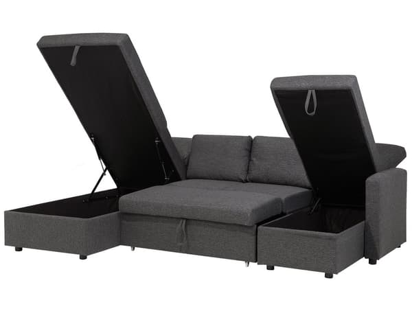 Hjørnesofa Mørkegrå Polyester 5 Personers Flydersofa med Chaiselong Opbevaring Moderne U Sofa med Sovefunktion Sofaseng Udtræk til Stue Dekor