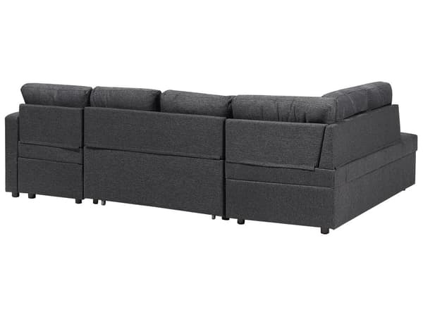 Hjørnesofa Mørkegrå Polyester 5 Personers Flydersofa med Chaiselong Opbevaring Moderne U Sofa med Sovefunktion Sofaseng Udtræk til Stue Dekor