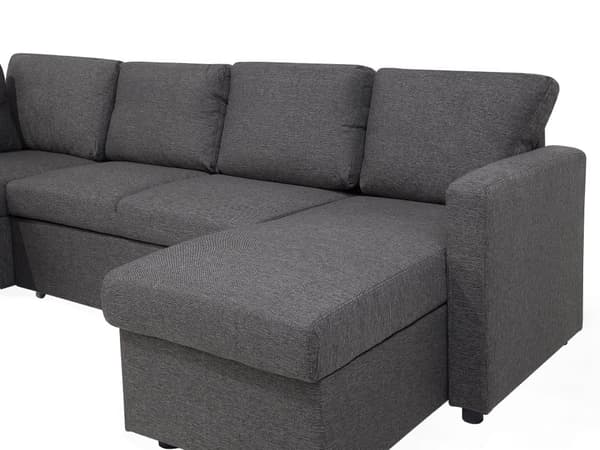 Hjørnesofa Mørkegrå Polyester 5 Personers Flydersofa med Chaiselong Opbevaring Moderne U Sofa med Sovefunktion Sofaseng Udtræk til Stue Dekor