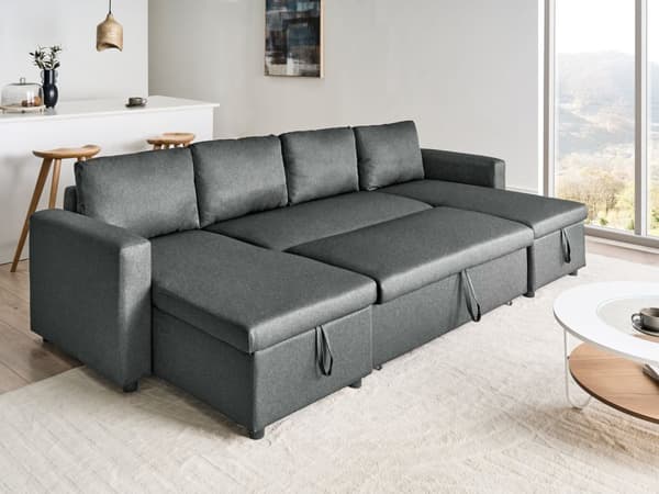Hjørnesofa mørkegrå hesteskosofa med moderne hyndebeholder