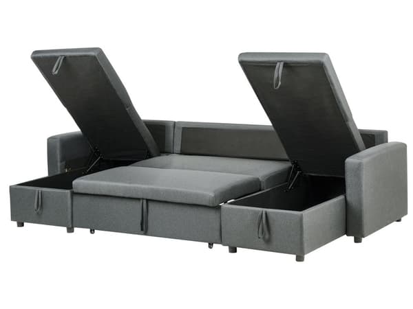Hjørnesofa mørkegrå hesteskosofa med moderne hyndebeholder