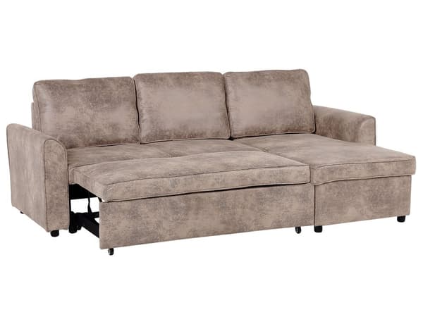 Brun Polstret Hjørnesovesofa Tre Personers Moderne Hjørnesofa til Stuen med Container Venstre Side