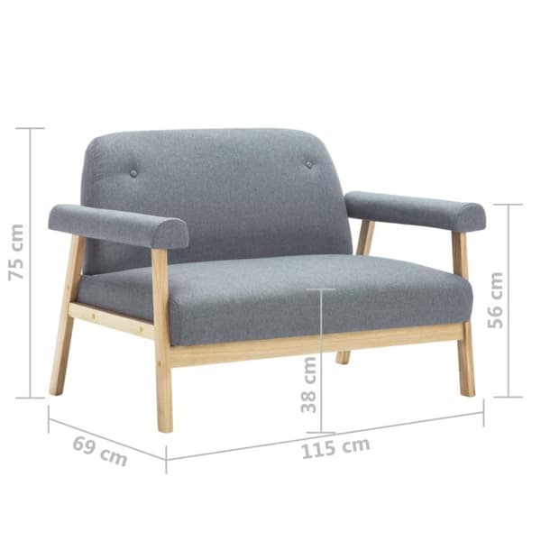 vidaXL Soffa 2-sits tyg ljusgrå