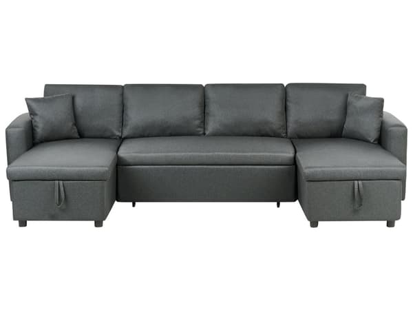 Hörnbäddsoffa Mörkgrå U-formad 5-sits med Förvaring