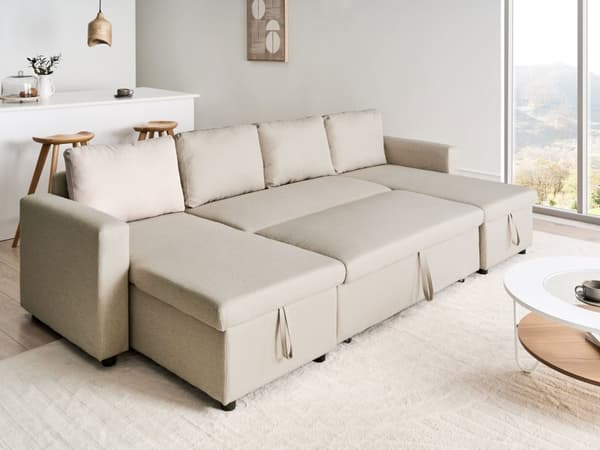 Hörnbäddsoffa Beige U-formad 5-sits med Förvaring