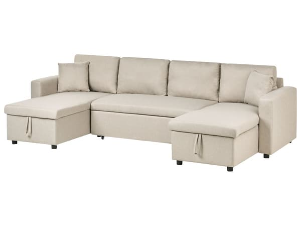 Hörnbäddsoffa Beige U-formad 5-sits med Förvaring