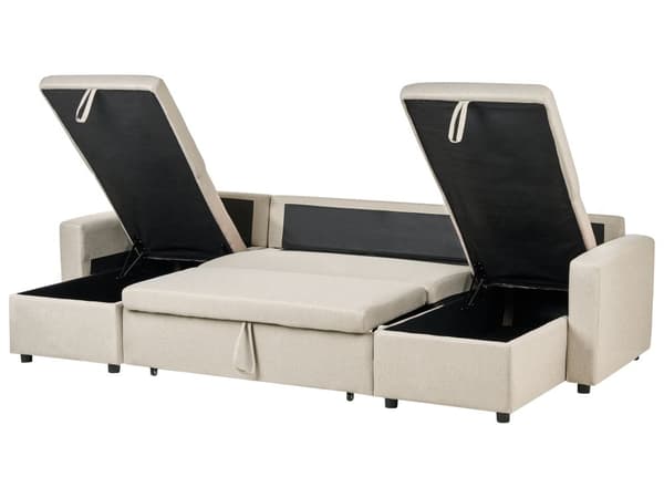 Hörnbäddsoffa Beige U-formad 5-sits med Förvaring
