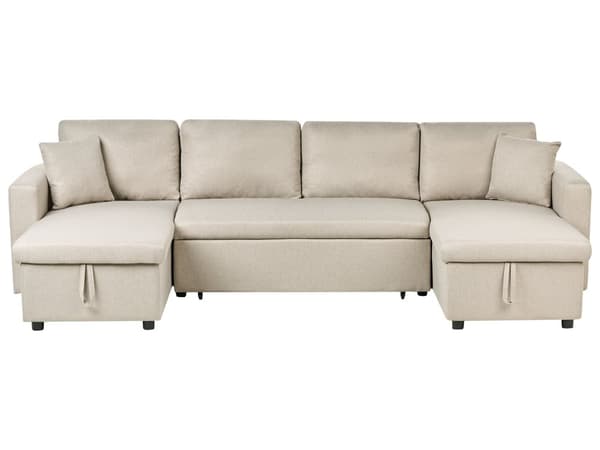 Hörnbäddsoffa Beige U-formad 5-sits med Förvaring