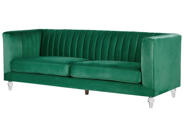 Soffa Grön 3-sits Sammet Kviltning