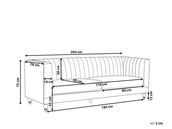 Soffa Svart 3-sits Sammet Kviltning