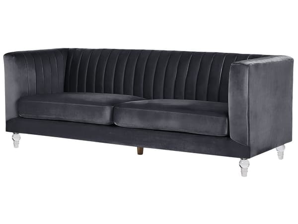 Soffa Svart 3-sits Sammet Kviltning