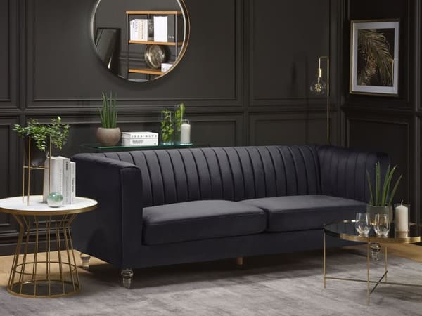 Soffa Svart 3-sits Sammet Kviltning
