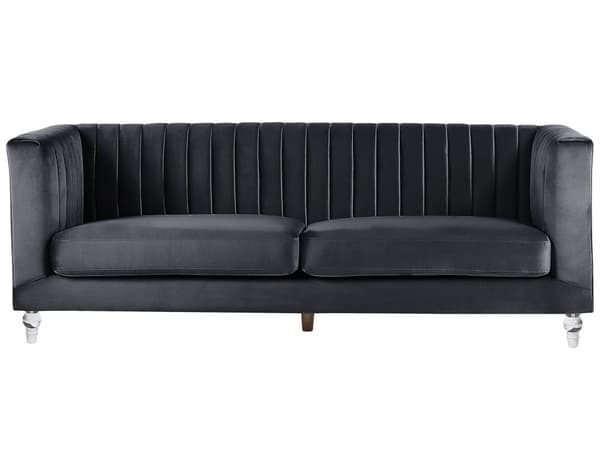 Soffa Svart 3-sits Sammet Kviltning