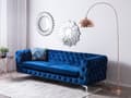 Miniatyrbillede 2 af 11: Marineblå quiltet Chesterfield sofa elegant fløjlssofa