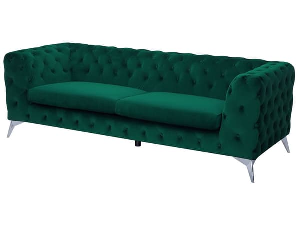 Chesterfield sovesofa smaragdgrøn quiltet elegant fløjl