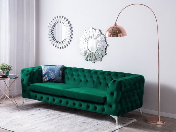 Chesterfield sovesofa smaragdgrøn quiltet elegant fløjl