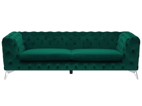 Chesterfield sovesofa smaragdgrøn quiltet elegant fløjl