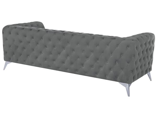 Den grå Chesterfield quiltede sofa er elegant fløjlsfløjl