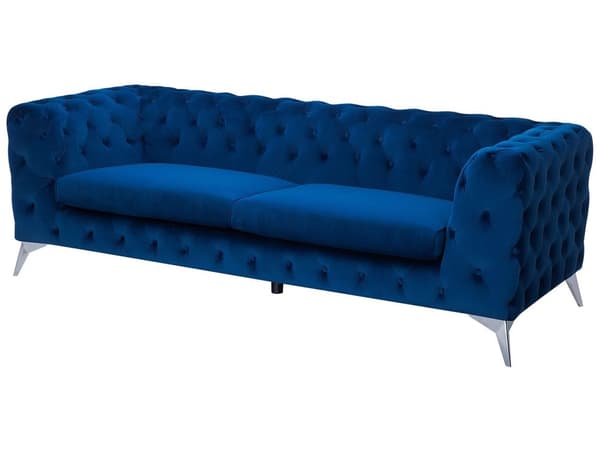 Sohva laivastonsininen 224 x 70 x 85 cm sametti metalli puu kolmelle nappikoristelu glamour