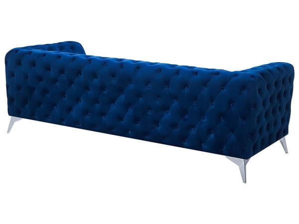Sohva laivastonsininen 224 x 70 x 85 cm sametti metalli puu kolmelle nappikoristelu glamour
