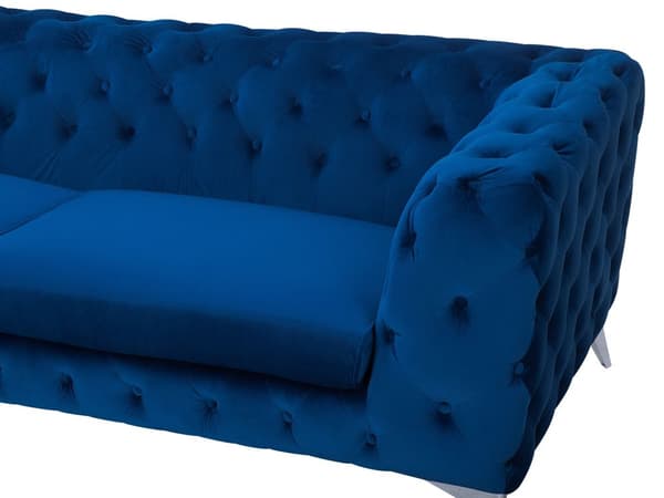 Sohva laivastonsininen 224 x 70 x 85 cm sametti metalli puu kolmelle nappikoristelu glamour