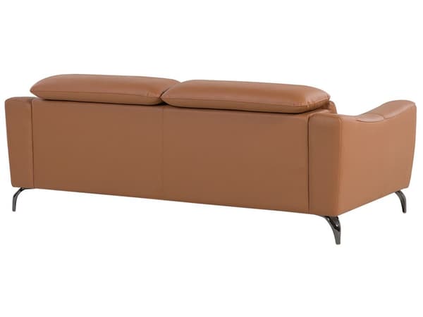Soffa Guldbrun Läder 3-sits Justerbart Nackstöd Bred Retro