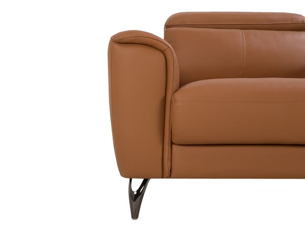Soffa Guldbrun Läder 3-sits Justerbart Nackstöd Bred Retro