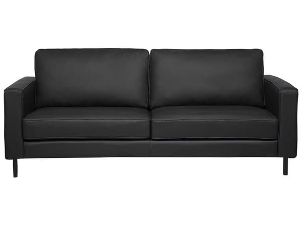 Soffa Svart Läder 3-sits Metallben Klätt Ryggstöd Minimalistisk Modern
