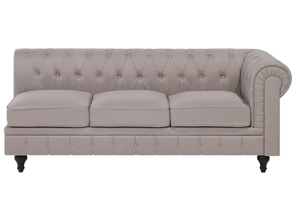Chesterfield Högervänd Hörnsoffa Beige Tyg Klädsel Mörka Trä Ben 6-sits Modern