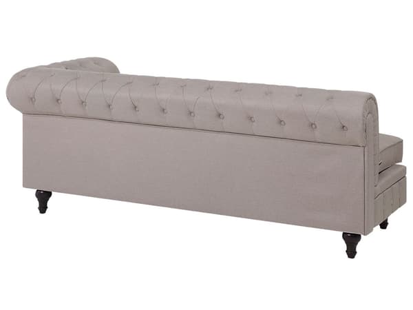 Chesterfield Högervänd Hörnsoffa Beige Tyg Klädsel Mörka Trä Ben 6-sits Modern