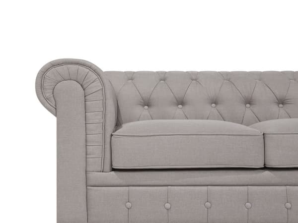 Chesterfield Högervänd Hörnsoffa Beige Tyg Klädsel Mörka Trä Ben 6-sits Modern