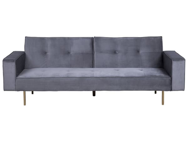 Grå velour sovesofa til tre personer moderne sofa til stuen med sovefunktion minimalistisk design