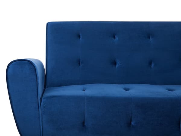 Vuodesohva laivastonsininen sametti verhoiltu kolmelle taskuilla tuftattu moderni