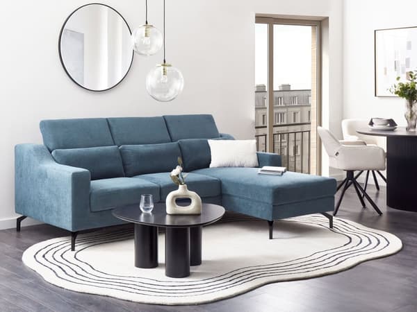 Vänstervänd Hörnsoffa med Schäslong Blå Klädsel Justerbara Nackstöd Modern Design