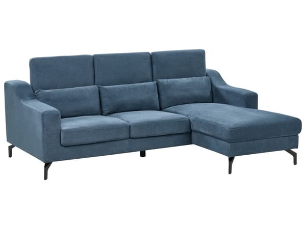 Vänstervänd Hörnsoffa med Schäslong Blå Klädsel Justerbara Nackstöd Modern Design